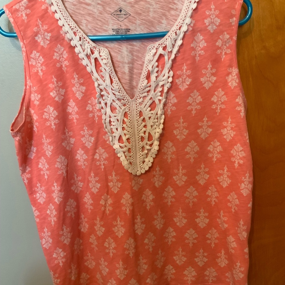 St. John's Bay Coral Tank Top with White Lace